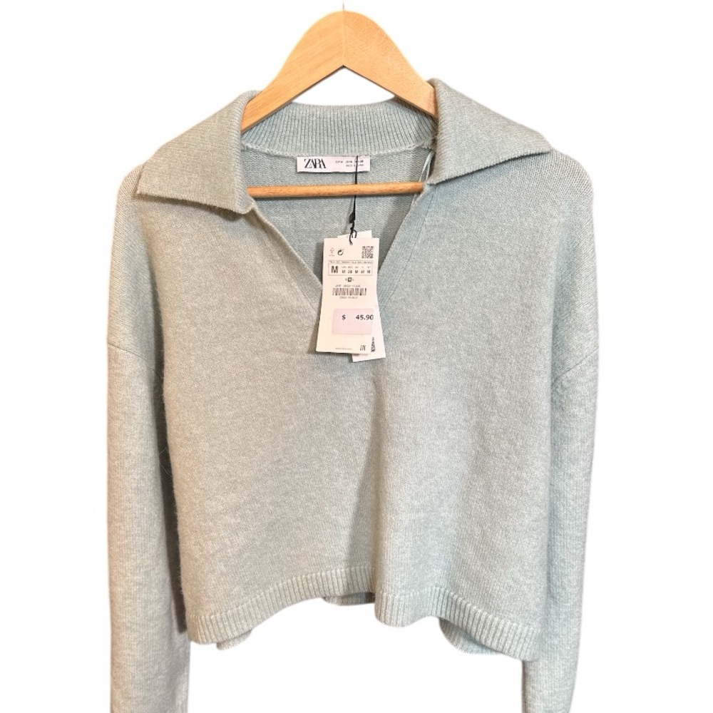 Zara Johnny collar cropped sweater oversized